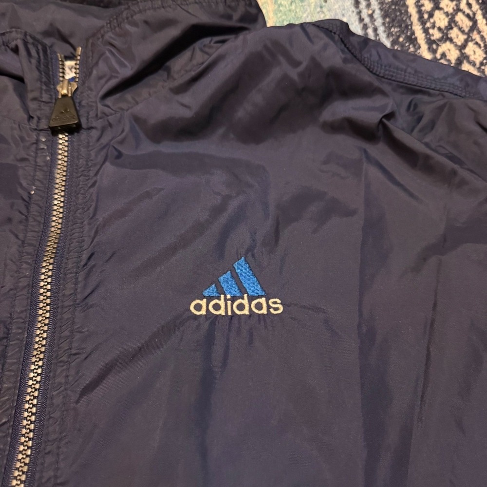 Vintage Adidas Windbreaker Jacket Mens XXL Navy Blue Colorblock Full Zip 90s - Picture 3 of 16